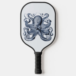 Navy Blue Octopus illustration by Ernst Haeckel Pickleball Paddle