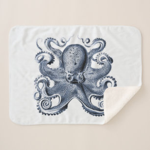 Navy Blue Octopus illustration by Ernst Haeckel Sherpa Blanket