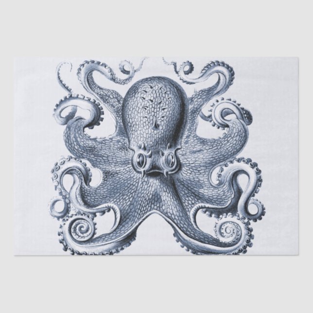 Navy Blue Octopus illustration by Ernst Haeckel Tissue Paper (Front)