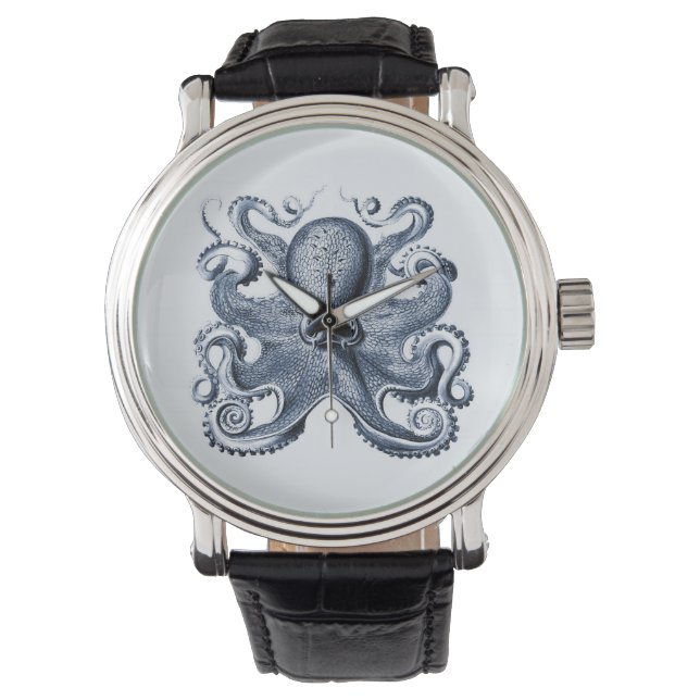 Navy Blue Octopus illustration by Ernst Haeckel Watch (Front)
