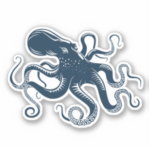 Navy blue octopus nautical illustration