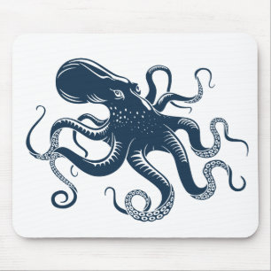 Navy blue octopus nautical illustration mouse pad