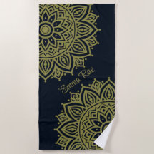 Navy Blue & Olive Green Mandala Flower