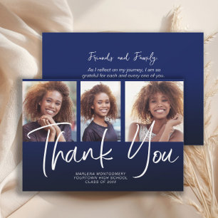 Navy Blue Ombre' Graduation 3 Photo Thank You Card