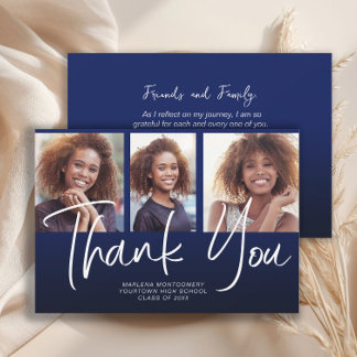 Navy Blue Ombre' Graduation 3 Photo Thank You Card