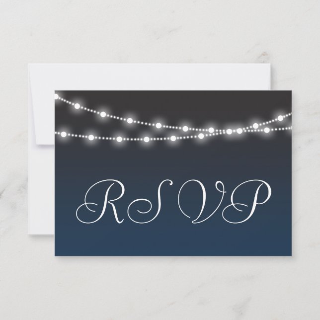Navy Blue Ombre Night Lights Wedding RSVP (Front)