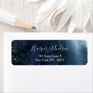Navy Blue Ombre Watercolor Elegant Return Address Label