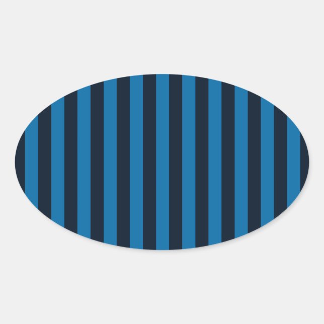 Navy Blue on Blue Vertical Stripes Decor Oval Sticker (Front)