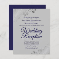 Navy Blue on Grey BUDGET Wedding Reception Invite