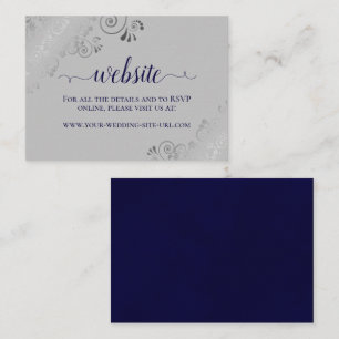 Navy Blue on Grey with Silver Lace Wedding Website Enclosure Card