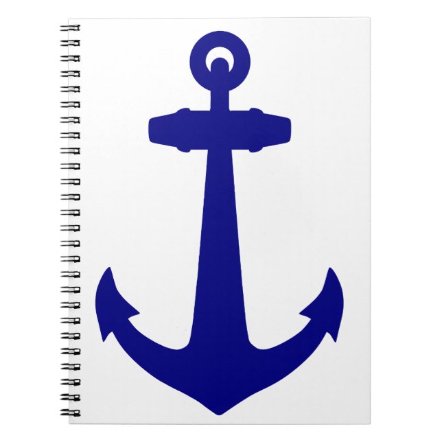 Navy Blue On White Coastal Anchor Notebook (Front)