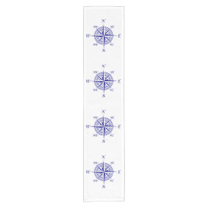 Navy Blue On White Coastal Decor Compass Rose Short Table Runner