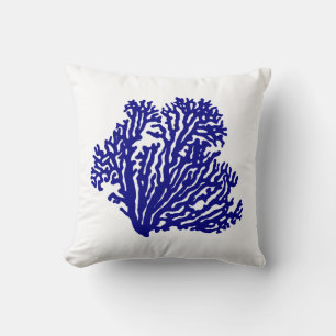 Navy Blue On White Coastal Decor Coral Cushion