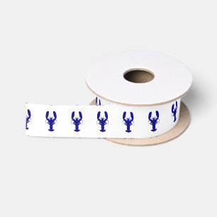 Navy Blue On White Coastal Decor Lobster Satin Ribbon