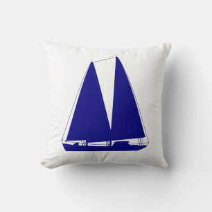 Navy Blue On White Coastal Decor Sailboat Cushion