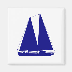 Navy Blue On White Coastal Decor Sailboat Magnet