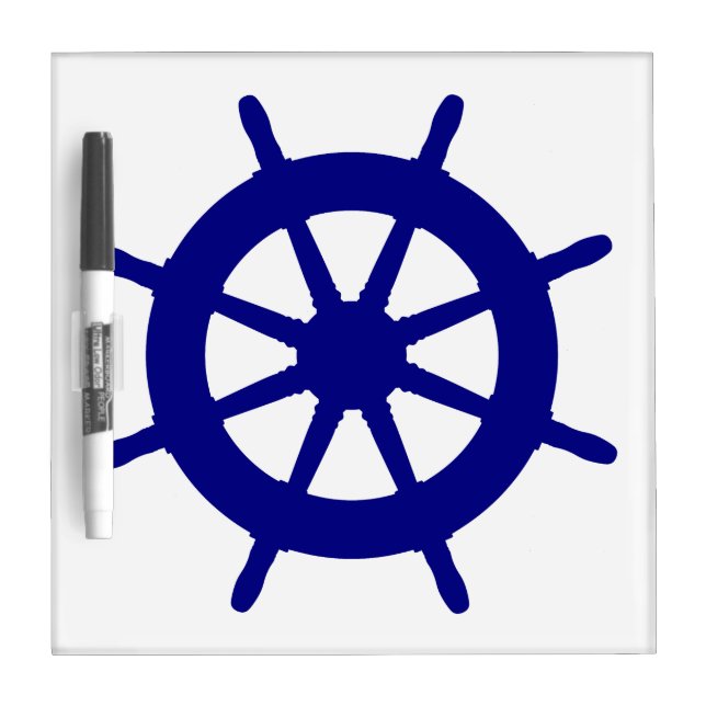 Navy Blue On White Coastal Ship Helm Dry Erase Board (Front)