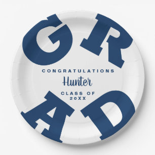 Navy Blue on White Graduation Personalised Paper Plate