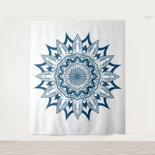 Navy-blue on white mandala tapestry