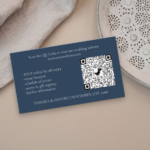 Navy Blue Online RSVP QR Code Wedding Enclosure Card