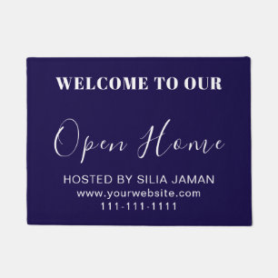 Navy Blue Open House Real Estate Realtor Doormat