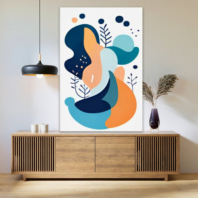 Navy Blue Orange Abstract Boho Illustration AI Art Poster (Creator Uploaded)