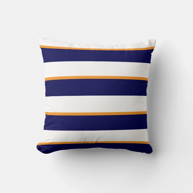 Navy Blue, Orange and Large White Stripes Cushion (Front)