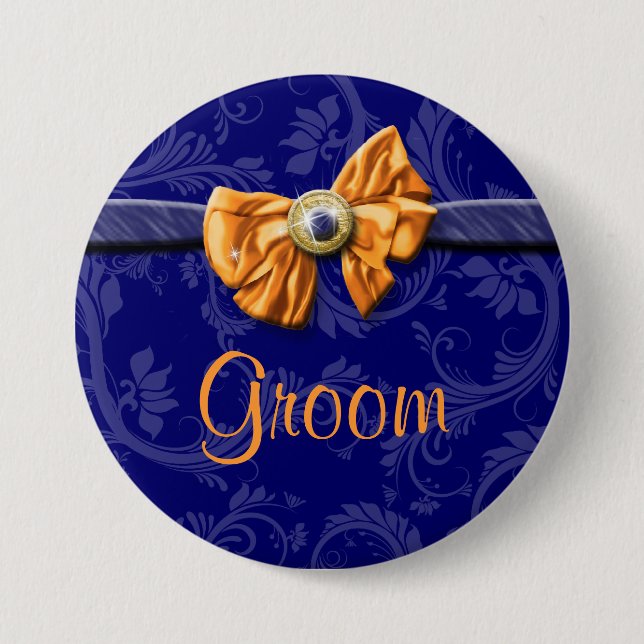 Navy blue orange bridal party wedding 7.5 cm round badge (Front)