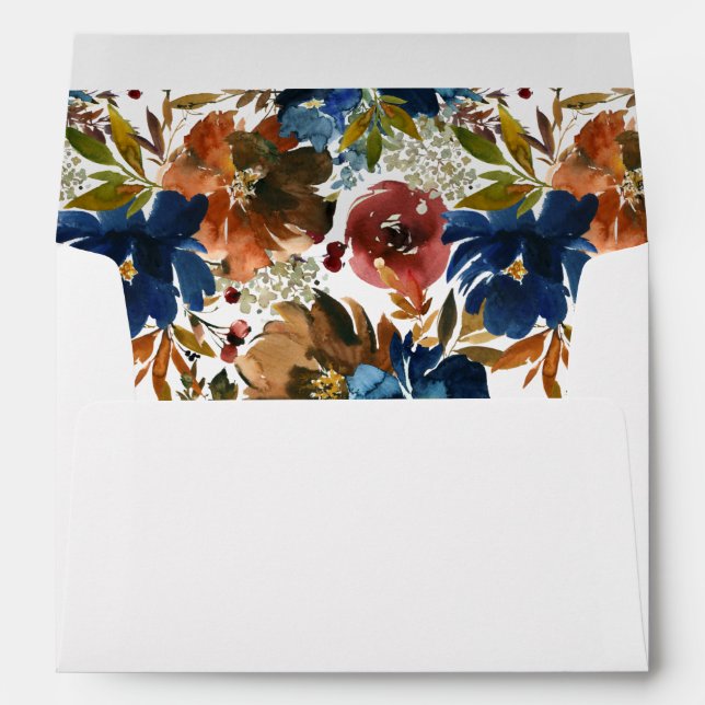 Navy Blue, Orange, & Brown Fall Floral Envelope (Back (Bottom))