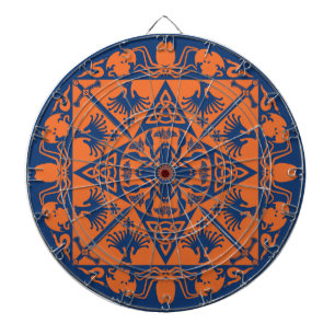 Navy Blue Orange Celtic Mediaeval Fantasy Dartboar Dartboard