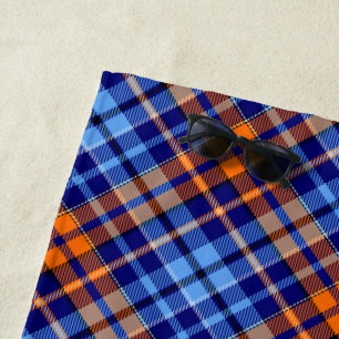 Navy Blue Orange Cyan Plaid Tartan Design Beach Towel