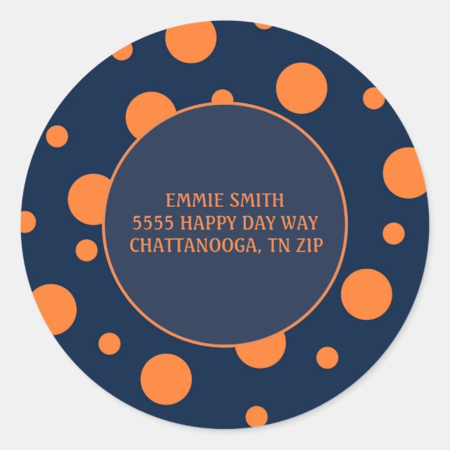 Navy Blue Orange Dots Return Address Sticker (Front)