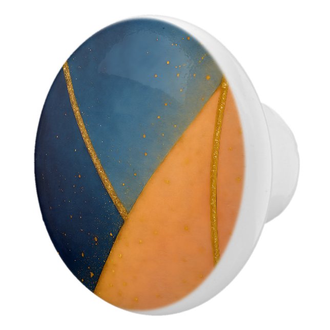 Navy Blue Orange Gold Abstract Artistic Home Ceramic Knob (Right)
