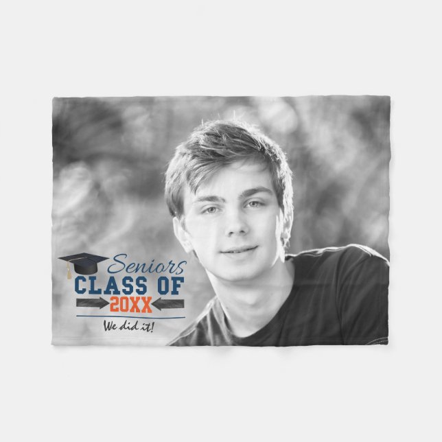 Navy Blue Orange Graduation Fleece Blanket (Front (Horizontal))