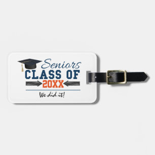Navy Blue Orange Graduation Luggage Tag