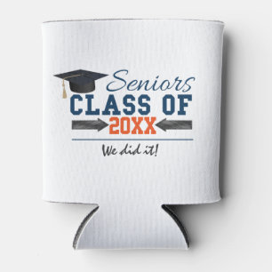 Navy Blue Orange Graduation photo Can cooler
