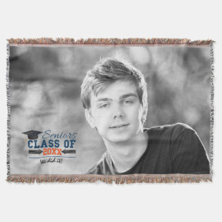 Navy Blue Orange Graduation woven blanket