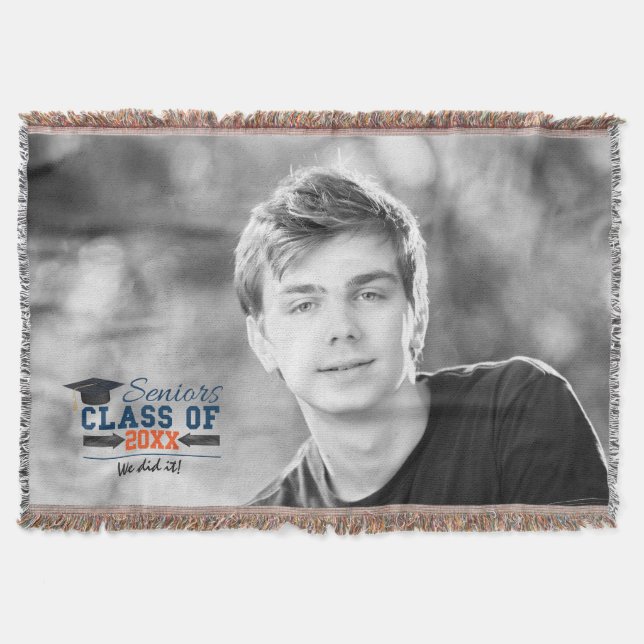 Navy Blue Orange Graduation woven blanket (Front)