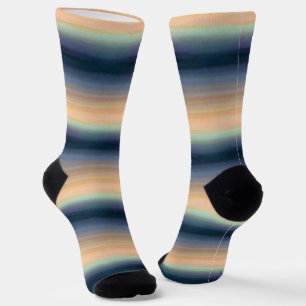 Navy Blue Orange Ombre Colour Socks