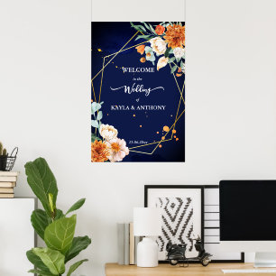 Navy blue orange sage flowers welcome sign