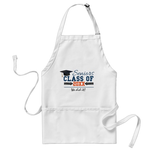 Navy Blue Orange Typography Graduation Apron (Front)