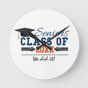 Navy Blue Orange Typography Graduation Clock