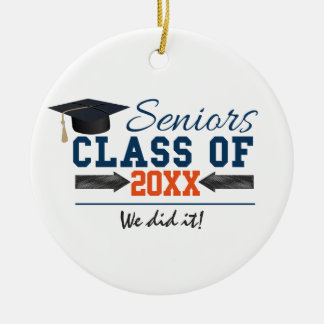 Navy Blue Orange Typography Graduation ornament