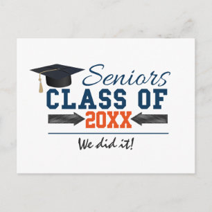 Navy Blue Orange Typography Graduation postcard