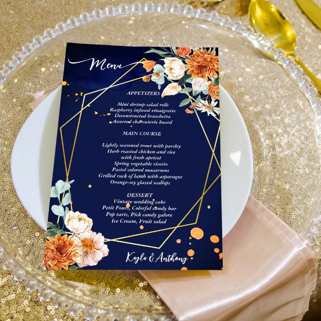 Navy blue orange white roses menu  (Creator Uploaded)