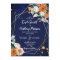 Navy blue orange white roses wedding invite