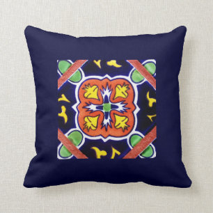 Navy Blue, Orange, Yellow Southwestern Throw Pillo Cushion