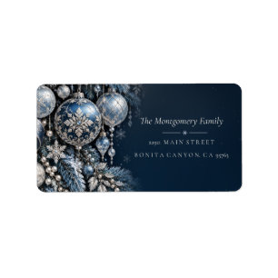 Navy Blue Ornaments Christmas Return Address     Label