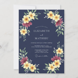 Navy Blue Ornate Autumnal Wedding Invitation