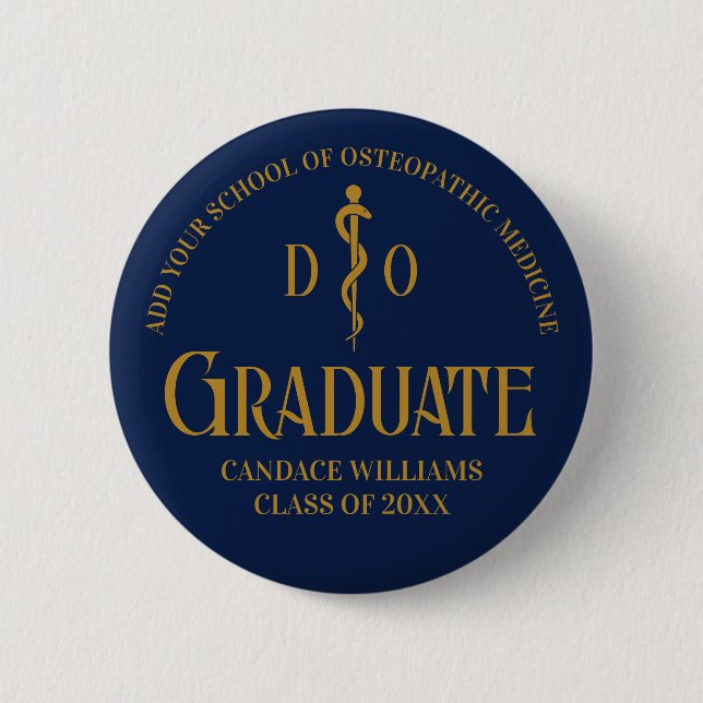 Navy Blue Osteopathic Medical School Graduation 6 Cm Round Badge (Front)